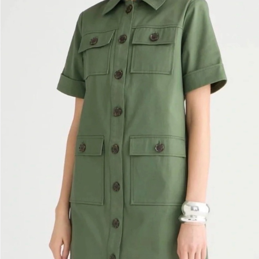 Women’s Olive Green Short-Sleeve Utility Jacket Dress